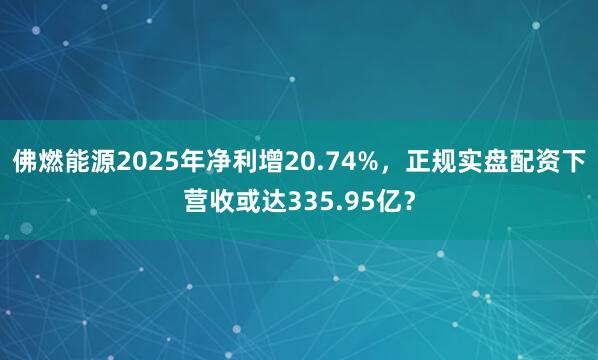 佛燃能源2025年净利增20.74%，正规实盘配资下营收或达335.95亿？
