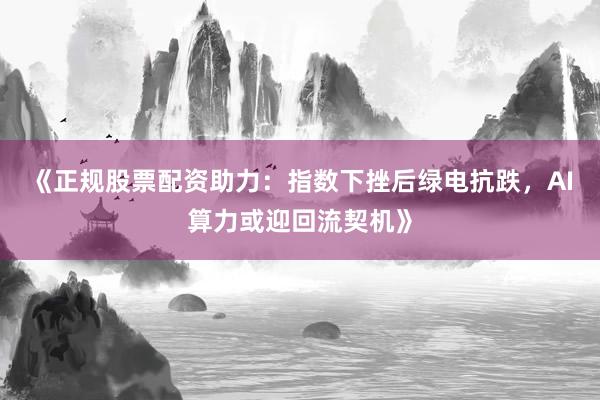 《正规股票配资助力：指数下挫后绿电抗跌，AI算力或迎回流契机》
