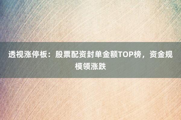 透视涨停板：股票配资封单金额TOP榜，资金规模领涨跌