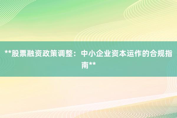 **股票融资政策调整：中小企业资本运作的合规指南**