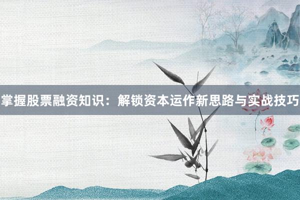 掌握股票融资知识：解锁资本运作新思路与实战技巧