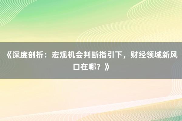《深度剖析：宏观机会判断指引下，财经领域新风口在哪？》