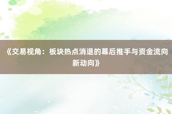 《交易视角：板块热点消退的幕后推手与资金流向新动向》