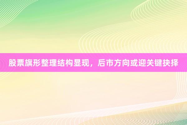 股票旗形整理结构显现，后市方向或迎关键抉择
