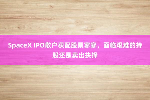 SpaceX IPO散户获配股票寥寥，面临艰难的持股还是卖出抉择