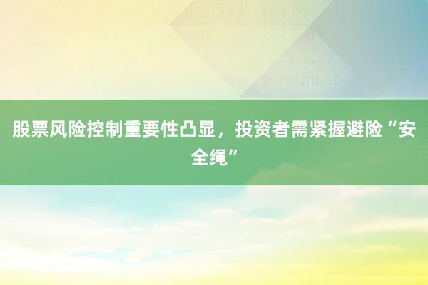 股票风险控制重要性凸显，投资者需紧握避险“安全绳”