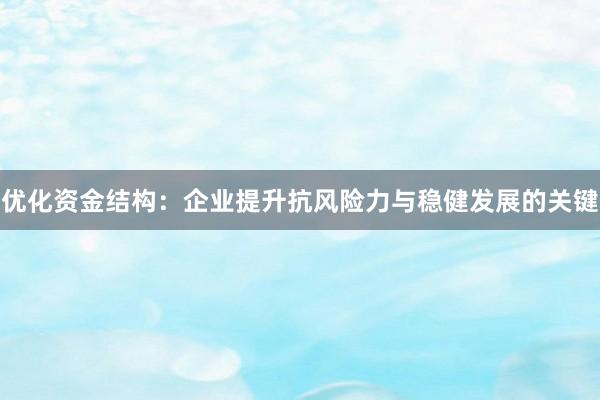 优化资金结构：企业提升抗风险力与稳健发展的关键