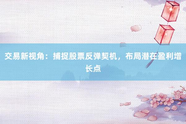 交易新视角：捕捉股票反弹契机，布局潜在盈利增长点