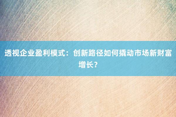 透视企业盈利模式：创新路径如何撬动市场新财富增长？