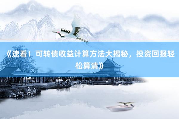 《速看！可转债收益计算方法大揭秘，投资回报轻松算清》