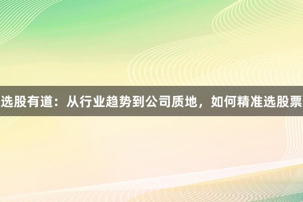 选股有道：从行业趋势到公司质地，如何精准选股票