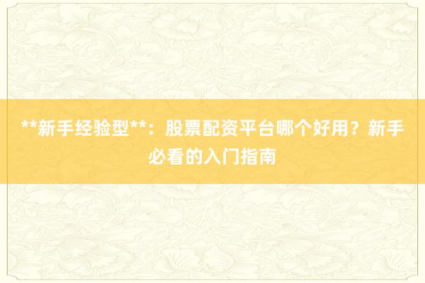 **新手经验型**：股票配资平台哪个好用？新手必看的入门指南