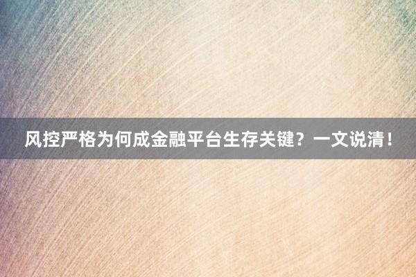 风控严格为何成金融平台生存关键？一文说清！