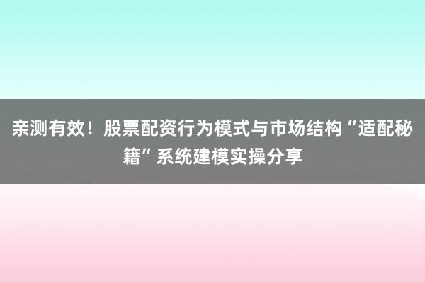 亲测有效！股票配资行为模式与市场结构“适配秘籍”系统建模实操分享