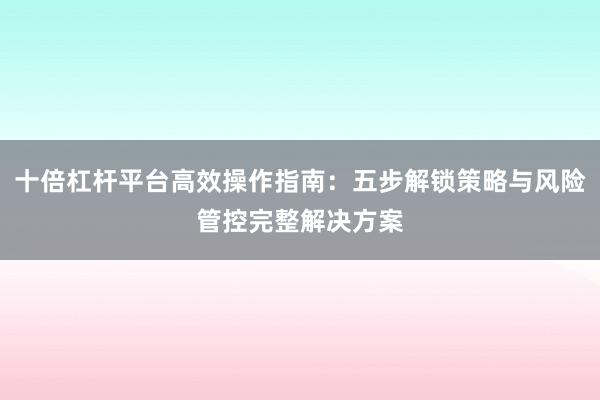 十倍杠杆平台高效操作指南：五步解锁策略与风险管控完整解决方案